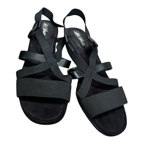 Life stride pull on elastic slight wedge sandals black size 11 - Picture 2 of 9